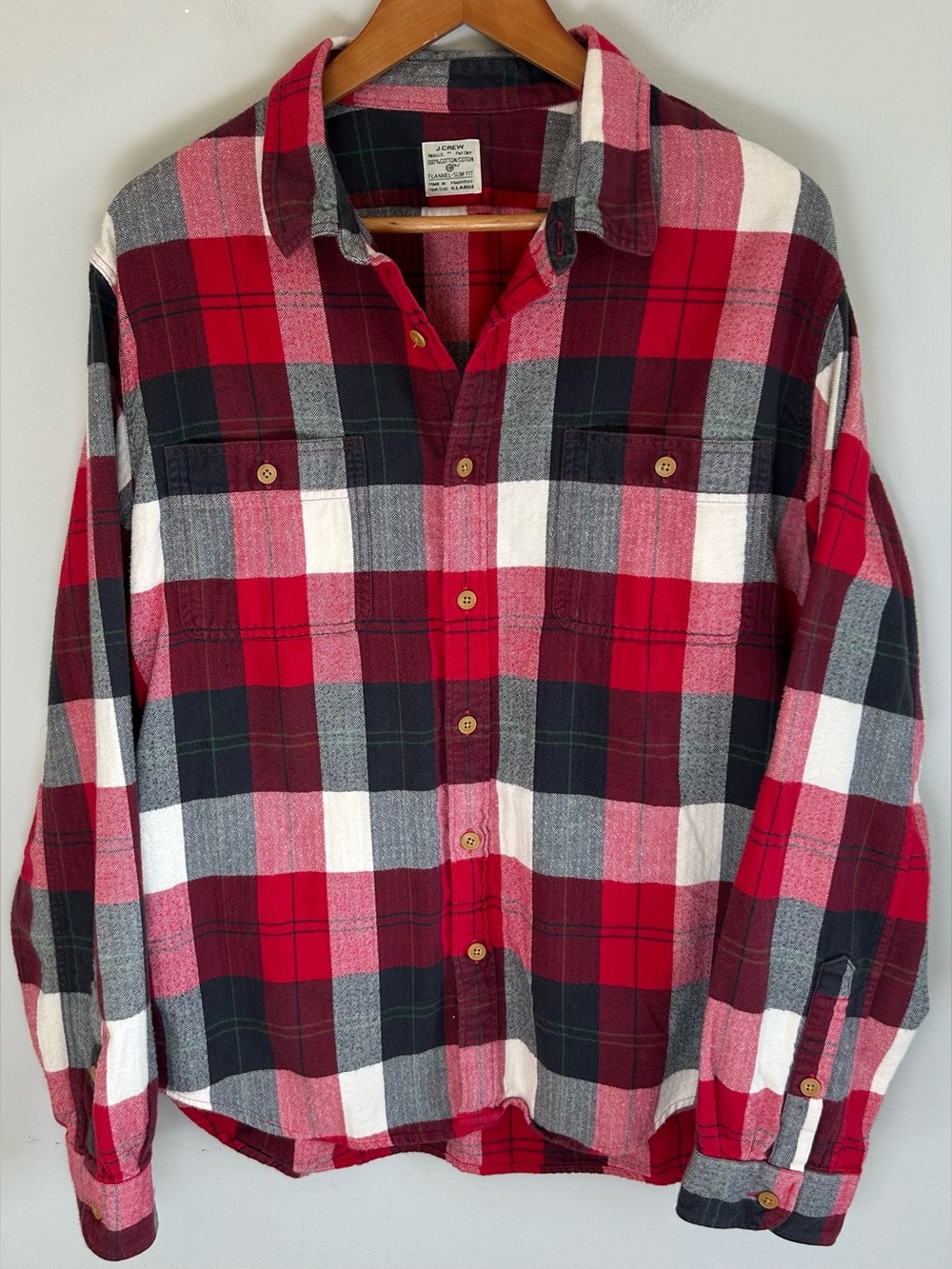 Vintage J.Crew Women’s Flannel Slim Fit Shirt Size XL Red Black Plaid Cotton